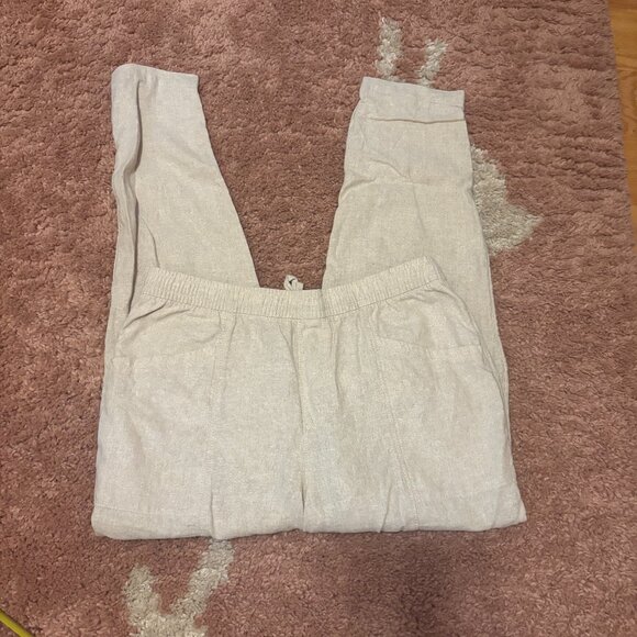 OLD NAVY Pants Sz S Linen Blend Sand Ivory Pull On Straight Pocket Drawstring - Picture 1 of 5